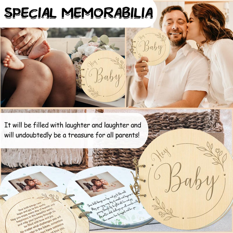1DFAUL Baby Shower Guest Book, 80 Pages Hey Baby Shower Sign in Guest Book with Watercolor Design, Baby Shower Guest Book Alternatives Girl Boy, Wood Guestbook Keepsake Gift for New Parents - Image 4