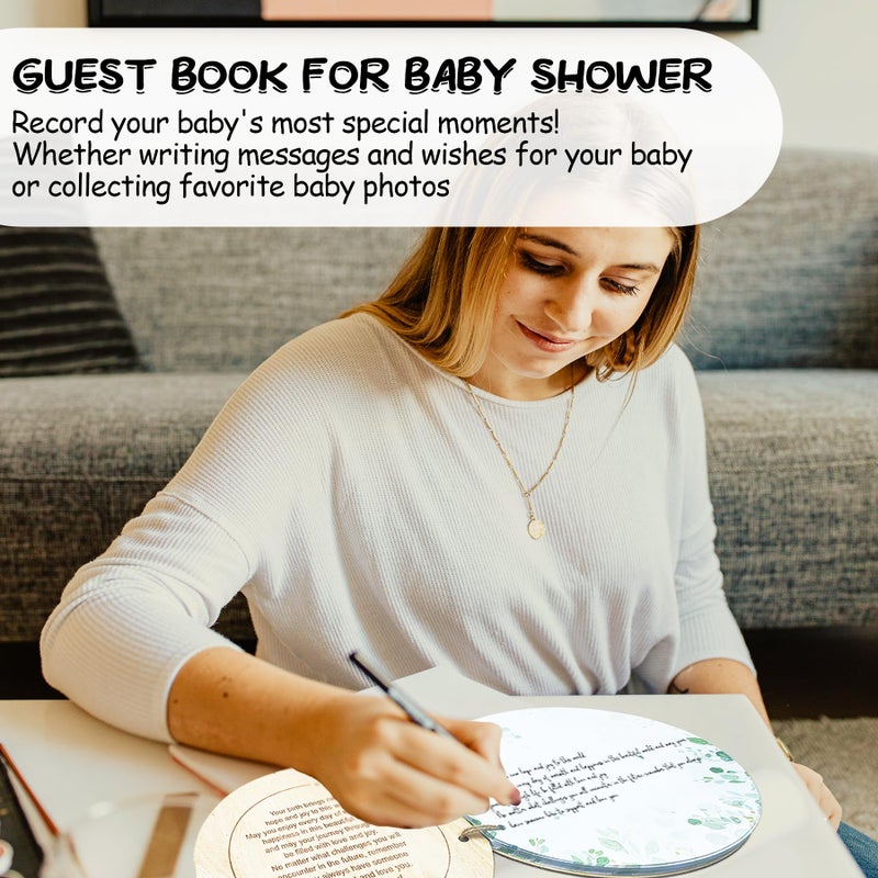 1DFAUL Baby Shower Guest Book, 80 Pages Hey Baby Shower Sign in Guest Book with Watercolor Design, Baby Shower Guest Book Alternatives Girl Boy, Wood Guestbook Keepsake Gift for New Parents - Image 5