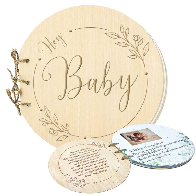 1DFAUL Baby Shower Guest Book, 80 Pages Hey Baby Shower Sign in Guest Book with Watercolor Design, Baby Shower Guest Book Alternatives Girl Boy, Wood Guestbook Keepsake Gift for New Parents - Image 1