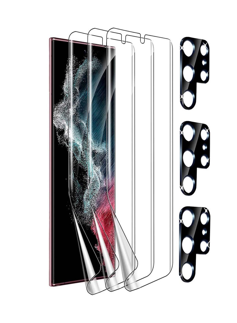 SYOSI [3+3 Pack] for Samsung Galaxy S22 Ultra 5G Screen Protector [Not Glass], 3Pcs Flexible TPU Film with 3PcsTempered Glass Camera Lens Protector, Fingerprint Compatible, Galaxy S22 Ultra Protector - Image 1
