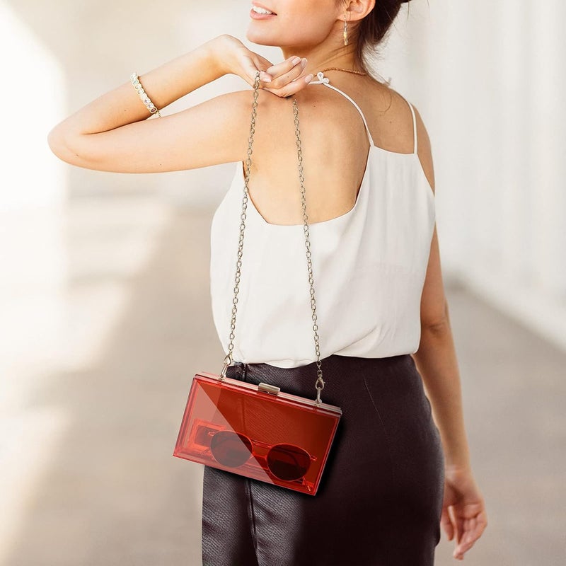 WJCD Women Clear Purse Acrylic Box Clutch Handbag, Small Transparent Crossbody Evening Bag Stadium Approved Gold Chain Strap - Image 5