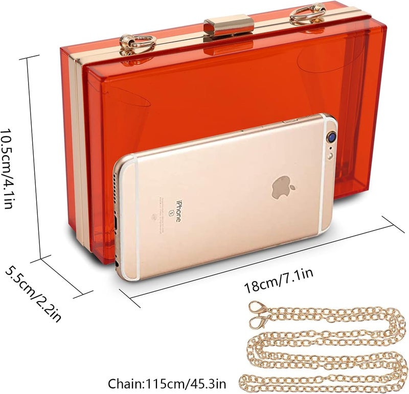 WJCD Women Clear Purse Acrylic Box Clutch Handbag, Small Transparent Crossbody Evening Bag Stadium Approved Gold Chain Strap - Image 2
