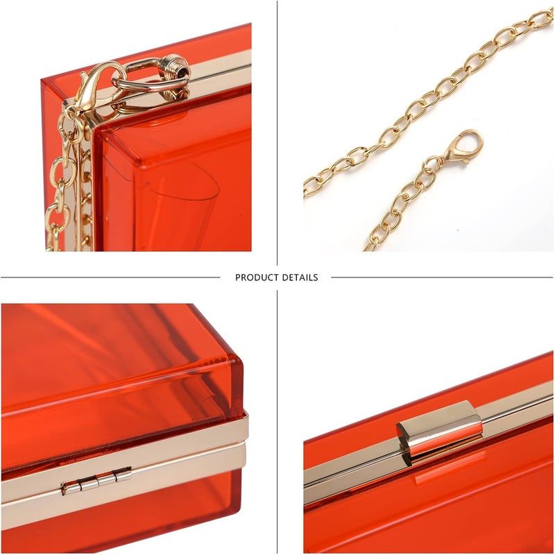 WJCD Women Clear Purse Acrylic Box Clutch Handbag, Small Transparent Crossbody Evening Bag Stadium Approved Gold Chain Strap - Image 3