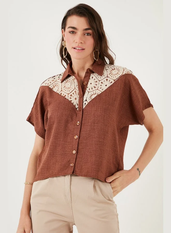 Lela  Lela Lace Relaxed Fit Short Sleeve Shirt Women's SHIRT 5865764 for Women | Best Price UAE