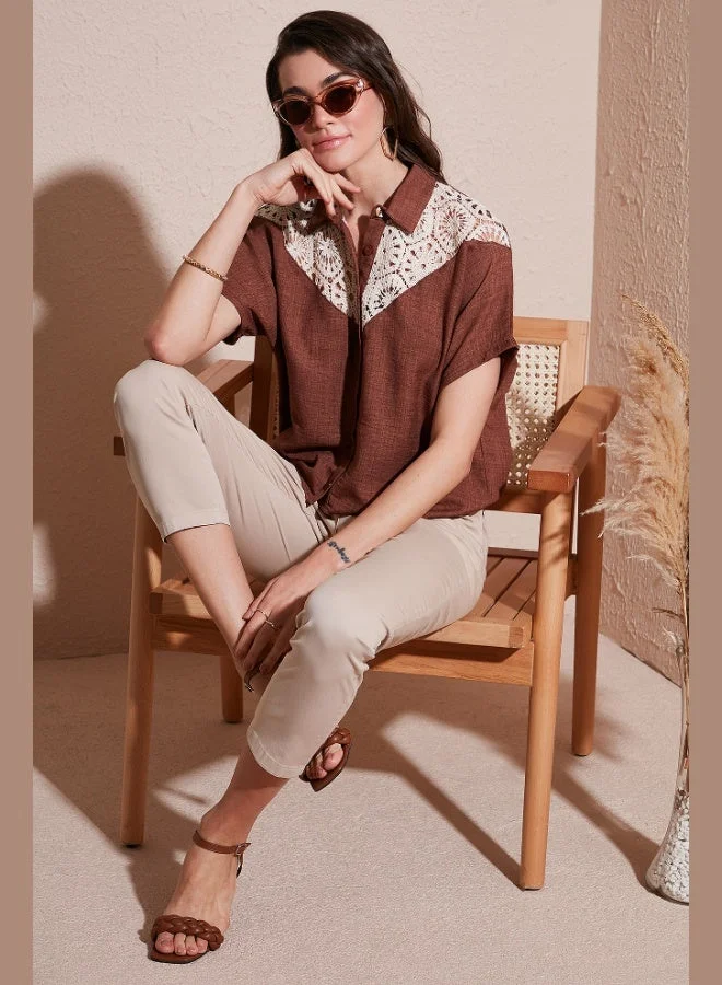 Lela  Lela Lace Relaxed Fit Short Sleeve Shirt Women's SHIRT 5865764 for Women | Best Price UAE