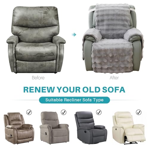 LiveGo Thick Rabbit Plush Recliner Slipcover 23 Inches Chair Covers Lazy Boy Recliner Chair Cover Quilted Cover for Recliner Chairs and Furniture - Image 5