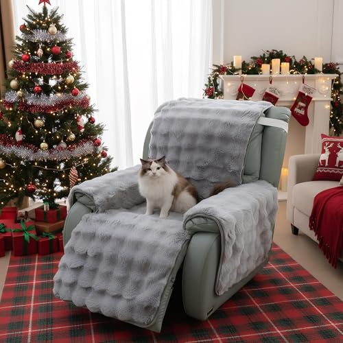 LiveGo Thick Rabbit Plush Recliner Slipcover 23 Inches Chair Covers Lazy Boy Recliner Chair Cover Quilted Cover for Recliner Chairs and Furniture - Image 1
