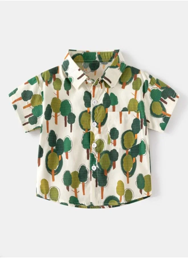 YUNIQEE Green Collared Short Sleeve Printed Shirt