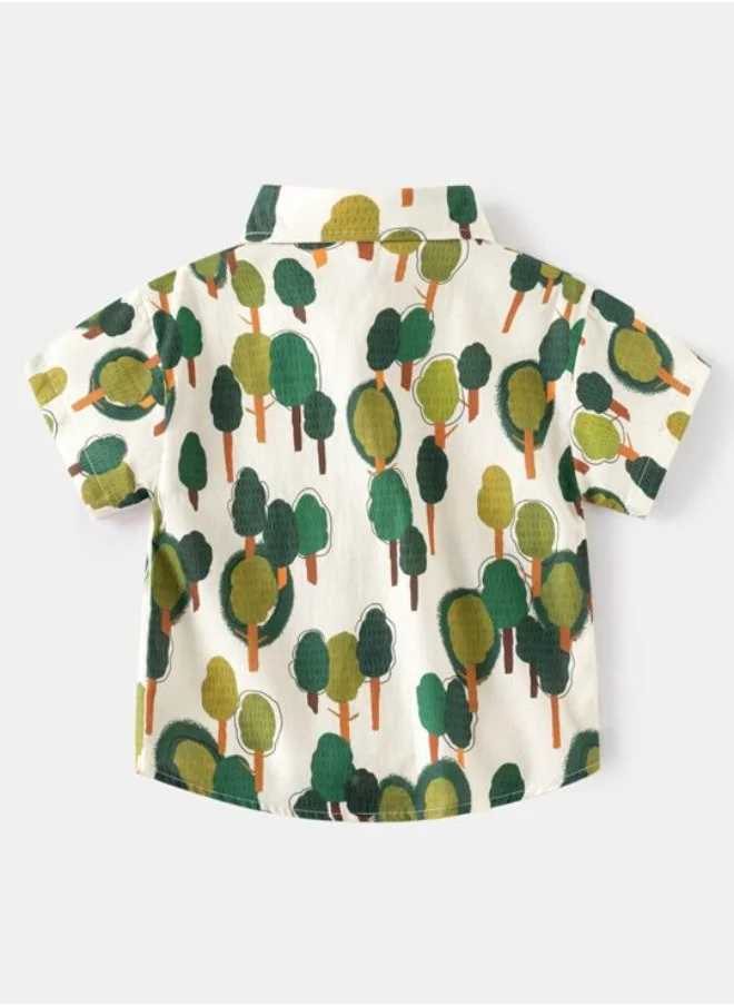YUNIQEE Green Collared Short Sleeve Printed Shirt