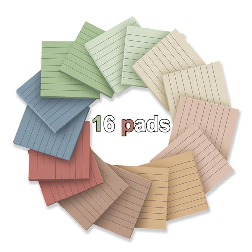 Kozerite (16 Pack) Lined Sticky Notes 3x3 in Ruled Stickies Super Sticking Power Memo Pads Vintage Colors - Image 2