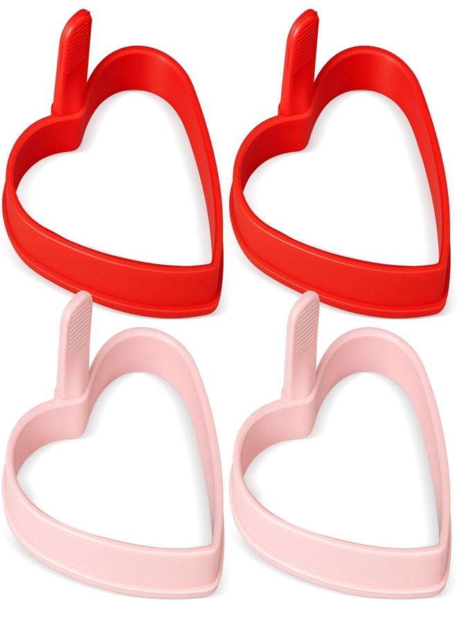 Reallnaive 4 Pcs Heart Shaped Egg Ring Molds Silicone Nonstick Fried Egg Pancake Molds for Cooking 4 Inch Red Pink Cooker Rings for Griddle Breakfast Valentine's Day Shaped Kitchen Tools - Image 1