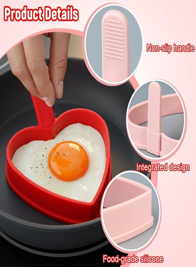 Reallnaive 4 Pcs Heart Shaped Egg Ring Molds Silicone Nonstick Fried Egg Pancake Molds for Cooking 4 Inch Red Pink Cooker Rings for Griddle Breakfast Valentine's Day Shaped Kitchen Tools - Image 3
