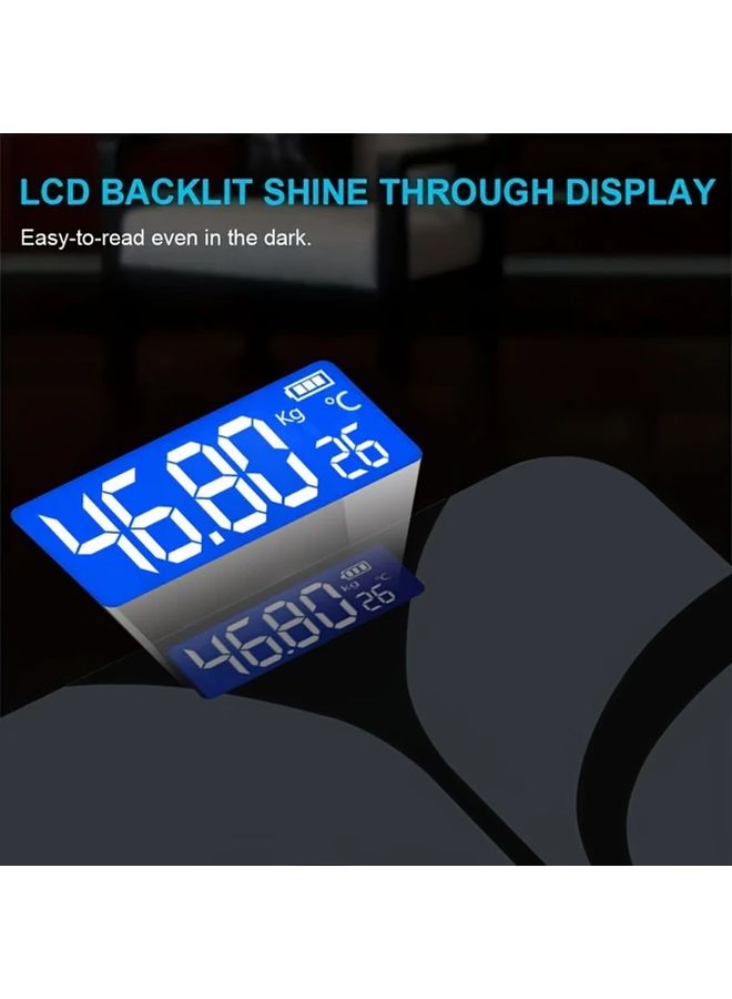 ميزان حمام رقمي أسود بشاشة LCD لعرض الوزن ودرجة الحرارة، بتصميم عصري وأنيق - Image 5