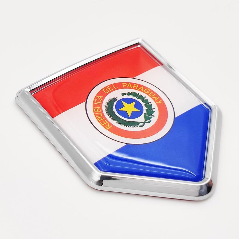 Overdecor Paraguay Flag Decal Stickers Car Emblem Paraguayan Car Accessories Decorations Chrome Shield Flag Sticker Decals for Cars Truck Vehicles, 2 Pack - Image 1