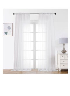 Sheer Curtains for Living Room, White Farmhouse Sheer Window Curtains, Privacy Semitransparent Linen Fabric Curtains, Light & Airy, for Living Room, Bedroom & Farmhouse, W100 x L200 CM