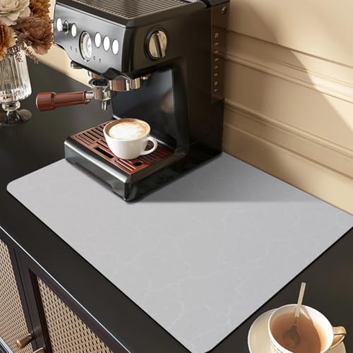 Golener Coffee Bar Tray  Silicone Hot Mat for Under Coffee Maker Dish Drying Mat  Marble Gray