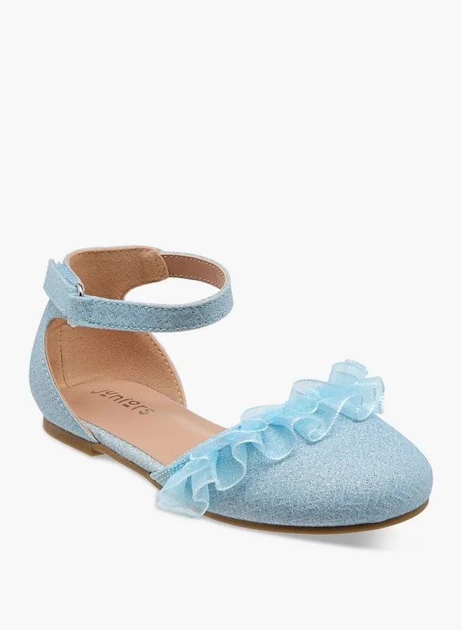 JUNIORS Girls Glitter Embellished Ballerina Shoes with Hook and Loop Closure