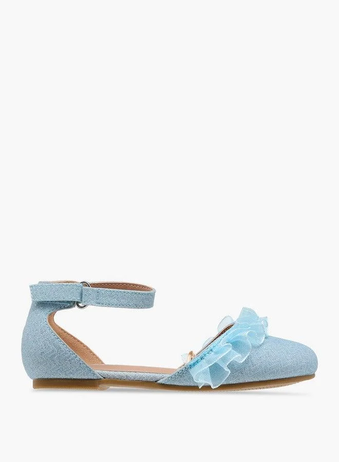 JUNIORS Girls Glitter Embellished Ballerina Shoes with Hook and Loop Closure