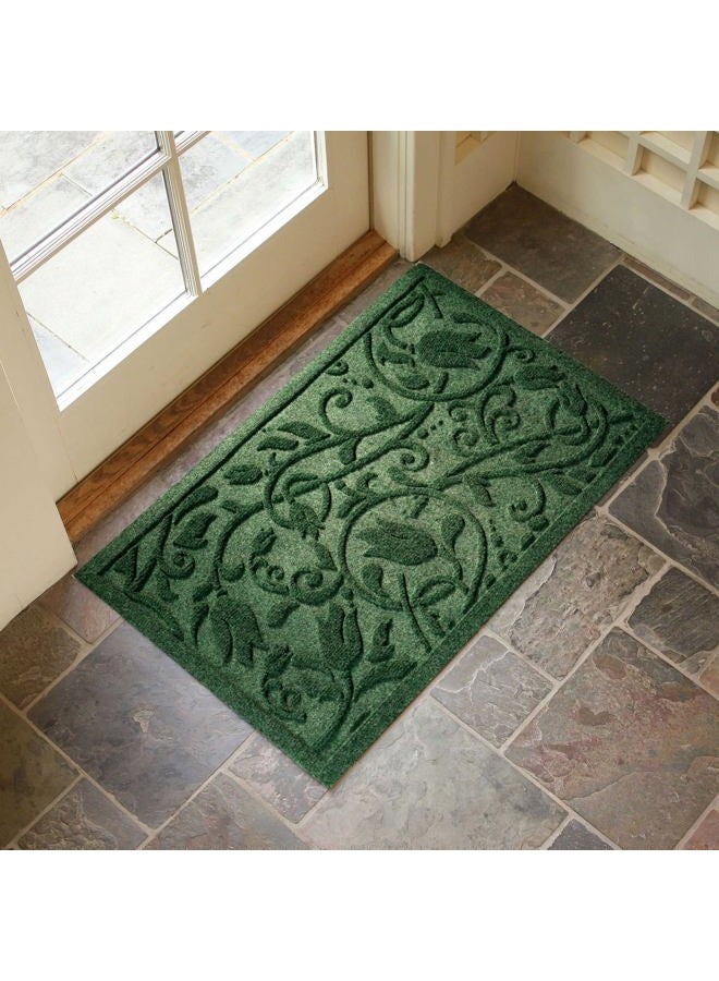 VivaNest Boho Green Floral Leaves Outdoor Indoor Entrance Doormats, Absorbent Durable Heavy Duty Welcome Front Door Mat,Thick Natural Rubber Back,Easy Clean Entryway Mat 17x30 Inch, Low Profile - Image 2