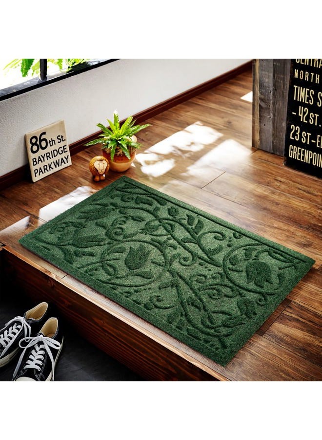 VivaNest Boho Green Floral Leaves Outdoor Indoor Entrance Doormats, Absorbent Durable Heavy Duty Welcome Front Door Mat,Thick Natural Rubber Back,Easy Clean Entryway Mat 17x30 Inch, Low Profile - Image 3