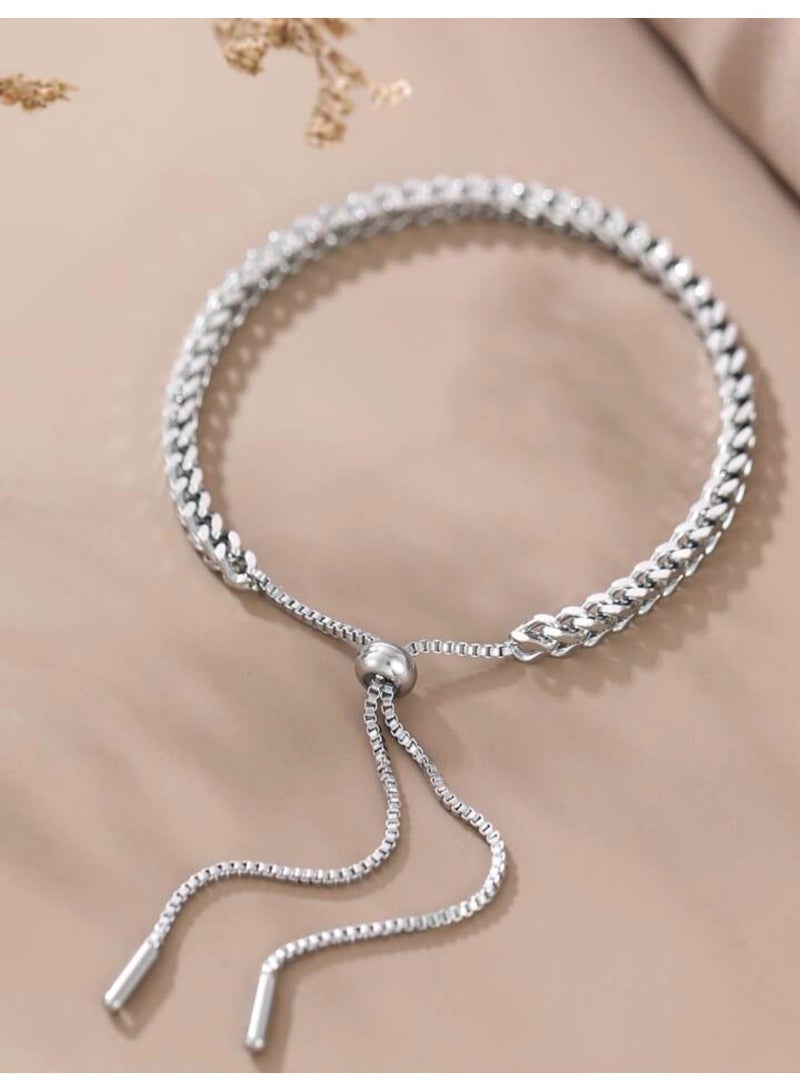 Elegance Elegant Stainless Steel Silver Plated Bracelet For Women Adjustable Size - Image 1