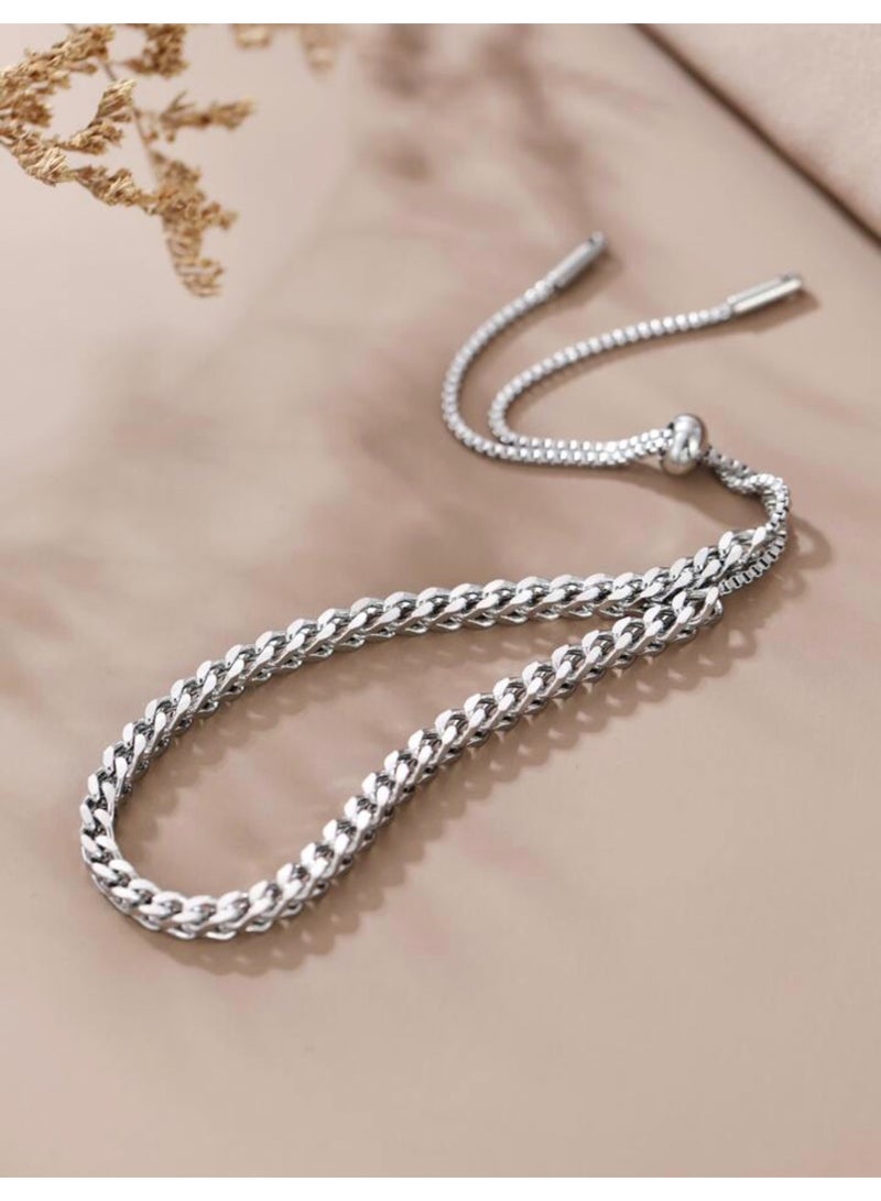 Elegance Elegant Stainless Steel Silver Plated Bracelet For Women Adjustable Size - Image 3