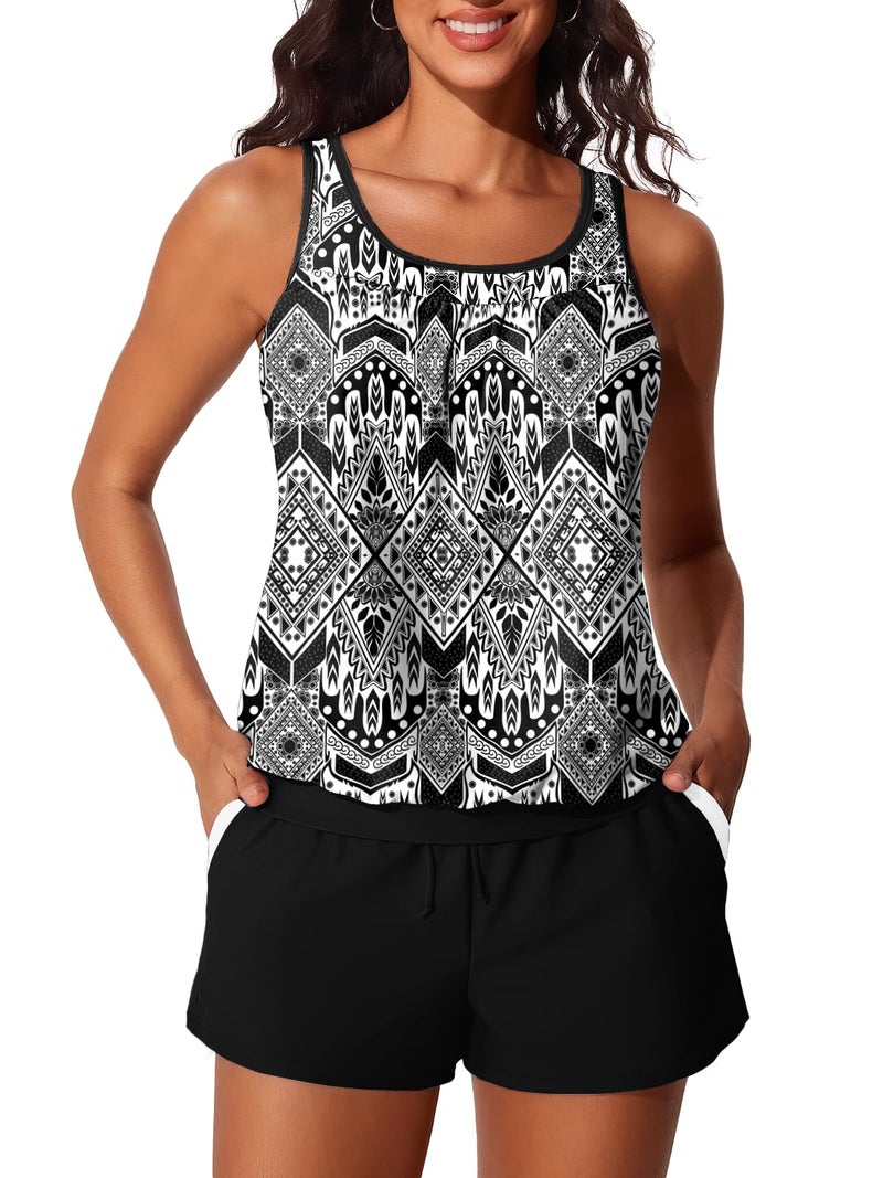 Summer Mae Blouson Women's Tankini Swimsuits Tummy Control Modest 2026 Two Piece with Sporty Pockets Bathing Suits Religious Customs Medium - Image 1