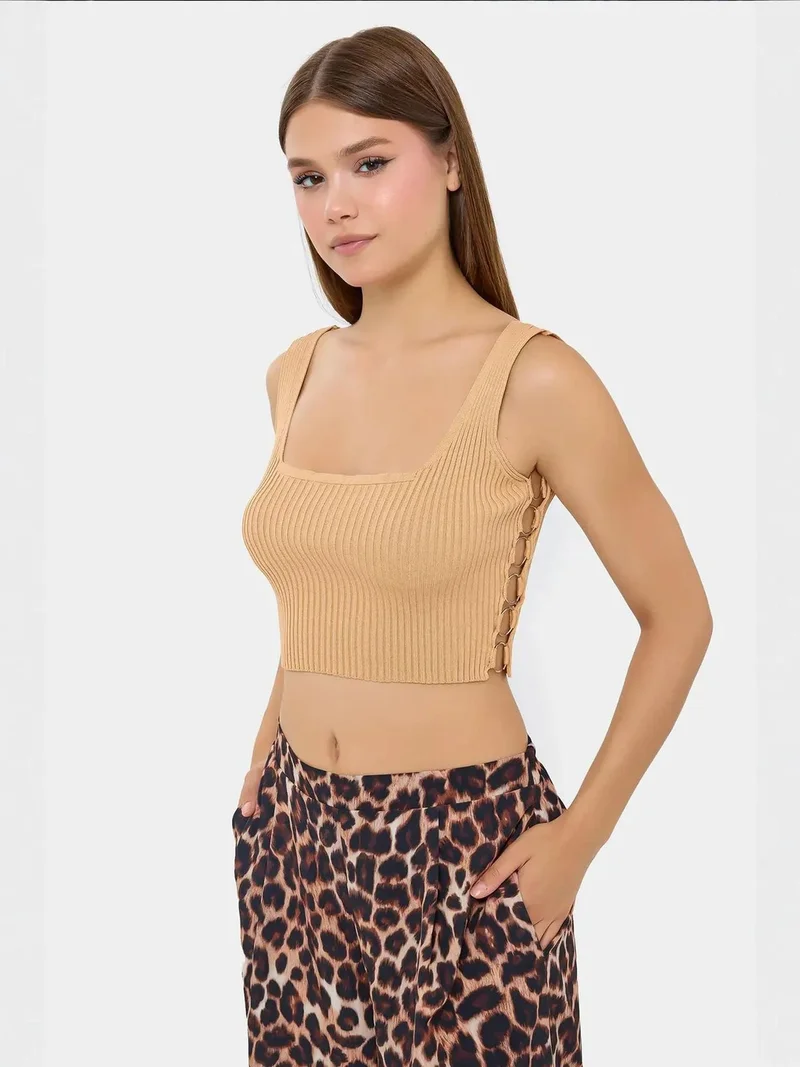 HICCUP Ribbed Square-Neck Cropped Tank Top