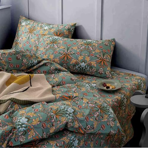 Faincy Bohemian Duvet Cover King Size - Boho Paisley Green Floral Pattern Printed Microfiber Comforter Cover Set - 3PC 90 X 104 Soft and Lightweight Quilt Cover, Retro Farmhouse Style for Women Men - Image 2