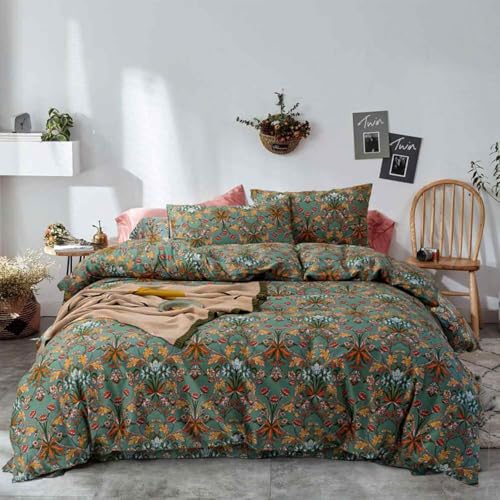 Faincy Bohemian Duvet Cover King Size - Boho Paisley Green Floral Pattern Printed Microfiber Comforter Cover Set - 3PC 90 X 104 Soft and Lightweight Quilt Cover, Retro Farmhouse Style for Women Men - Image 1
