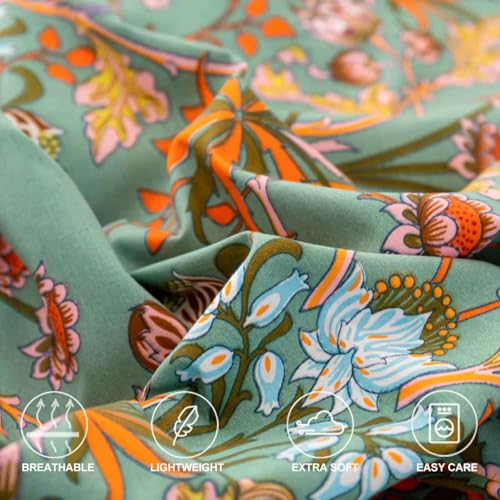 Faincy Bohemian Duvet Cover King Size - Boho Paisley Green Floral Pattern Printed Microfiber Comforter Cover Set - 3PC 90 X 104 Soft and Lightweight Quilt Cover, Retro Farmhouse Style for Women Men - Image 5