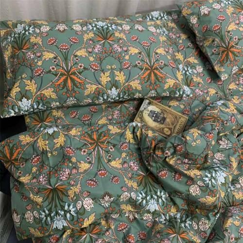 Faincy Bohemian Duvet Cover King Size - Boho Paisley Green Floral Pattern Printed Microfiber Comforter Cover Set - 3PC 90 X 104 Soft and Lightweight Quilt Cover, Retro Farmhouse Style for Women Men - Image 4