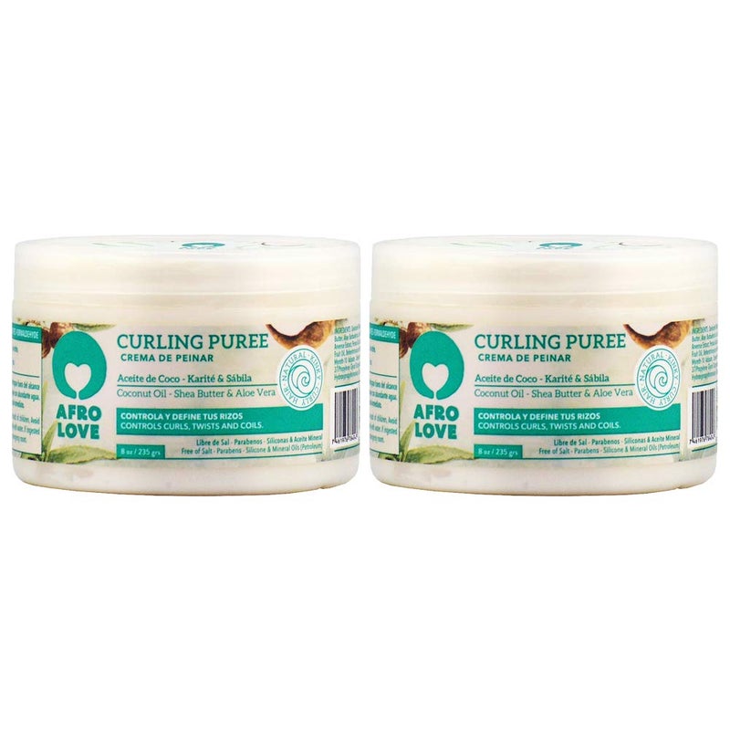 Afro Love Curling Puree 8oz (Pack of 2) Curl Cream for Defining Curls, Twists & Coils â€“ Frizz Control, Hydrating & Moisturizing â€“ Sulfate-Free, Paraben-Free, for Curly & Coily Hair