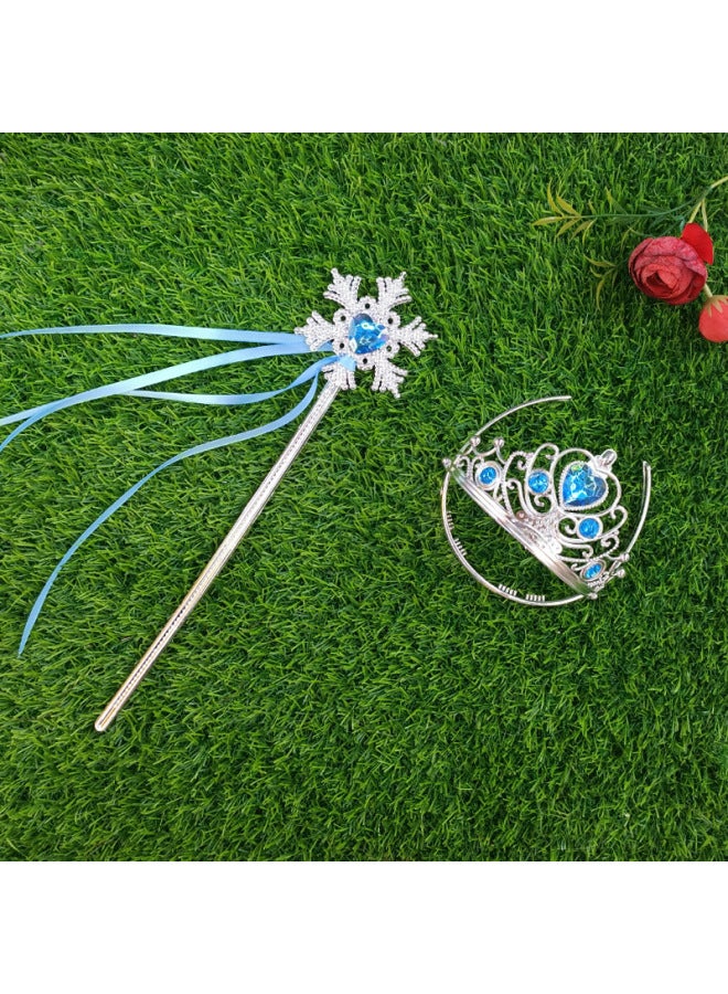 Direct Sales Girl Princess Birthday Gift Ice Snow Elsa Princess Plastic Cane Magic Stick Fairy Stick Suit-Color:White Two-piece Set (customized) - Image 2
