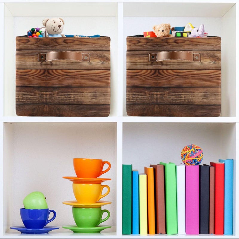 Bzocm Wood Print (Not Real Wood) Rectangular Retro Vintage Storage Basket Organizer Bin Shelf Baskets For Clothes Gifts For Home Office Dorm - Image 4