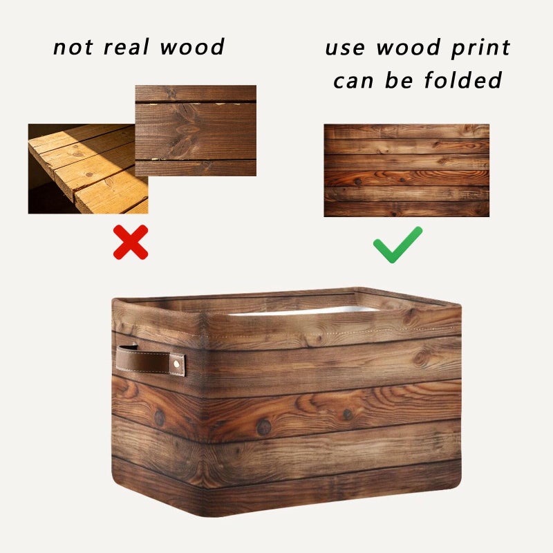 Bzocm Wood Print (Not Real Wood) Rectangular Retro Vintage Storage Basket Organizer Bin Shelf Baskets For Clothes Gifts For Home Office Dorm - Image 2