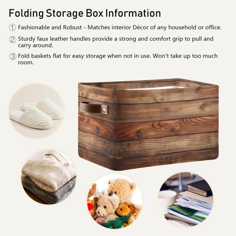 Bzocm Wood Print (Not Real Wood) Rectangular Retro Vintage Storage Basket Organizer Bin Shelf Baskets For Clothes Gifts For Home Office Dorm - Image 5