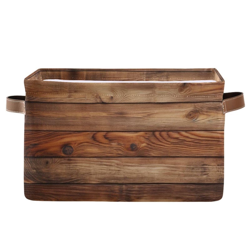 Bzocm Wood Print (Not Real Wood) Rectangular Retro Vintage Storage Basket Organizer Bin Shelf Baskets For Clothes Gifts For Home Office Dorm - Image 1