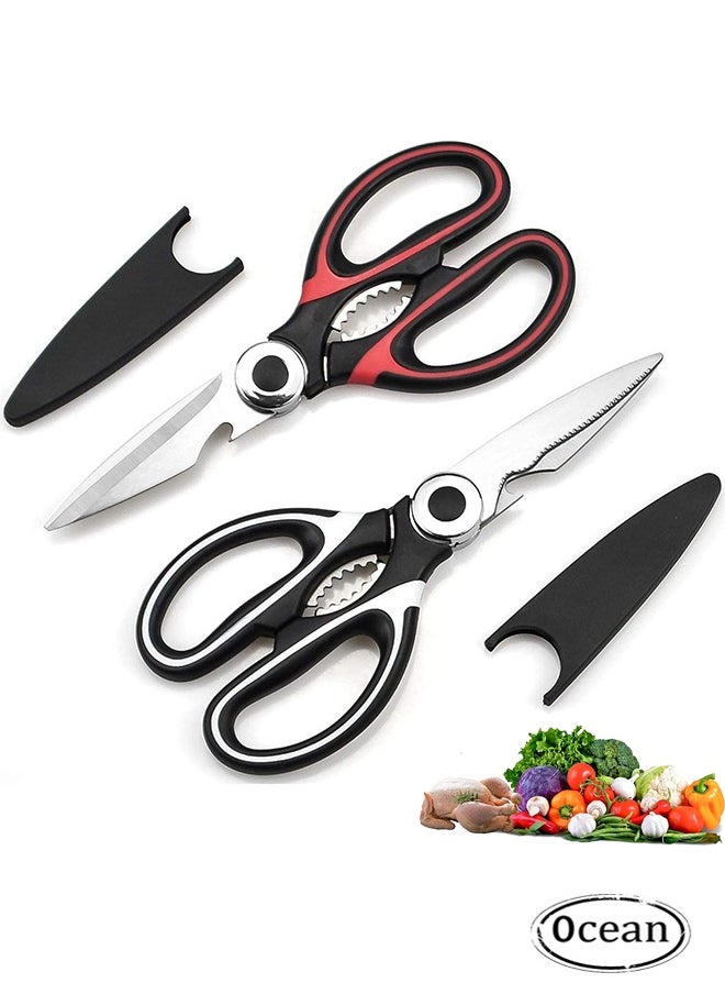 Ocean 2 PCS Kitchen Scissors, Sharp Heavy Duty Kitchen Scissors, Multi-Purpose Stainless Steel Kitchen Scissors, with Cover Multipurpose Cooking Scissors for Meat Chicken Bone Veg Poultry Fish (Black/Red)  - Image 1