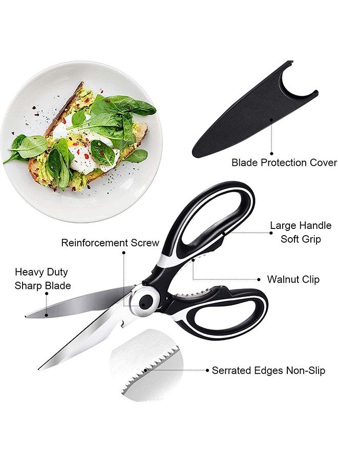 Ocean 2 PCS Kitchen Scissors, Sharp Heavy Duty Kitchen Scissors, Multi-Purpose Stainless Steel Kitchen Scissors, with Cover Multipurpose Cooking Scissors for Meat Chicken Bone Veg Poultry Fish (Black/Red)  - Image 2