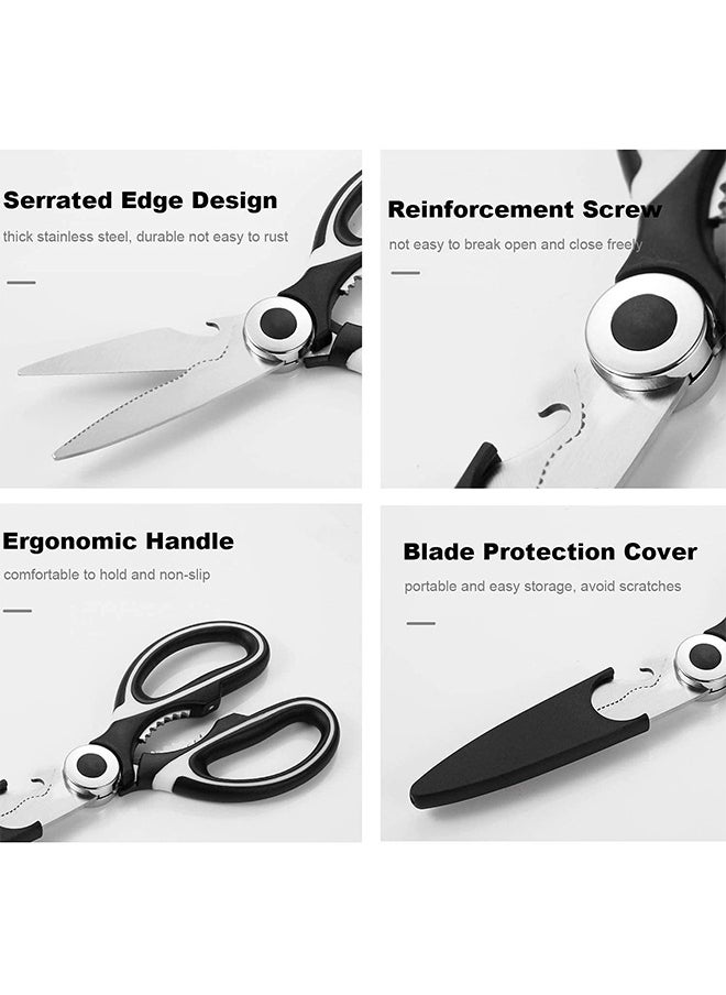 Ocean 2 PCS Kitchen Scissors, Sharp Heavy Duty Kitchen Scissors, Multi-Purpose Stainless Steel Kitchen Scissors, with Cover Multipurpose Cooking Scissors for Meat Chicken Bone Veg Poultry Fish (Black/Red)  - Image 4
