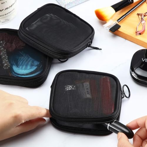 MAYCREATE 4Pcs Small Pouches Women Makeup Pouch Mesh Pouch, 12x12cm Square Lipstick Pouches Small for Women, Zipper Cosmetic Cash Bag Accessories Organizer (Black) - Image 4
