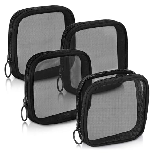 MAYCREATE 4Pcs Small Pouches Women Makeup Pouch Mesh Pouch, 12x12cm Square Lipstick Pouches Small for Women, Zipper Cosmetic Cash Bag Accessories Organizer (Black) - Image 1