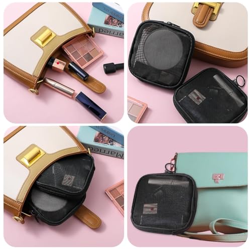 MAYCREATE 4Pcs Small Pouches Women Makeup Pouch Mesh Pouch, 12x12cm Square Lipstick Pouches Small for Women, Zipper Cosmetic Cash Bag Accessories Organizer (Black) - Image 5