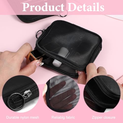 MAYCREATE 4Pcs Small Pouches Women Makeup Pouch Mesh Pouch, 12x12cm Square Lipstick Pouches Small for Women, Zipper Cosmetic Cash Bag Accessories Organizer (Black) - Image 3