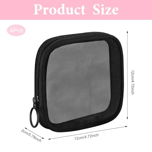 MAYCREATE 4Pcs Small Pouches Women Makeup Pouch Mesh Pouch, 12x12cm Square Lipstick Pouches Small for Women, Zipper Cosmetic Cash Bag Accessories Organizer (Black) - Image 2