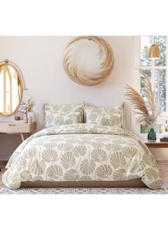 TIB TIB Glace Cotton Elastic Fitted Bedsheets King Size | Bedsheet for Double Bed with 2 Pillow Covers (72” x 78” or 182 x 198 cm) Cream-Leaves  - Image 1