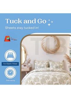 TIB TIB Glace Cotton Elastic Fitted Bedsheets King Size | Bedsheet for Double Bed with 2 Pillow Covers (72” x 78” or 182 x 198 cm) Cream-Leaves  - Image 4
