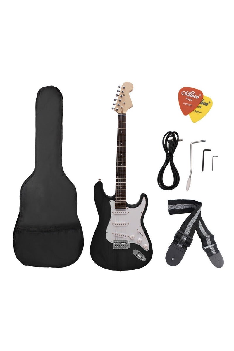 بيج ماكس غيتار كهربائي 39 بوصة، طقم غيتار كهربائي كامل الحجم للمبتدئين مع حقيبة حمل وحزام وقضيب تريمولو وكابل وريشات (أسود) - Image 1