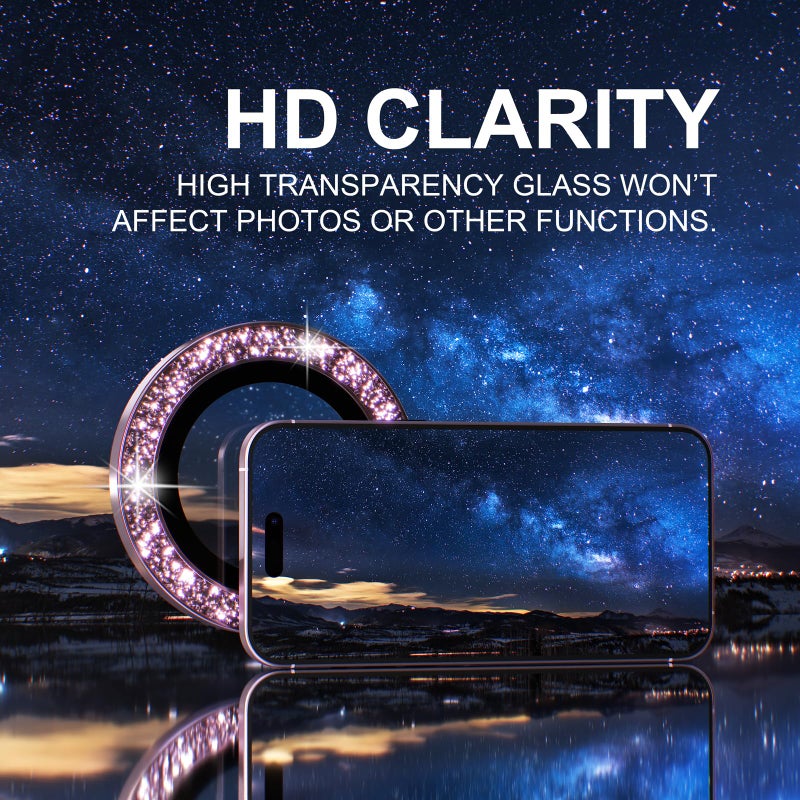 Choiche Compatible for iPhone 15 /iPhone 15 Plus Camera Lens Protector Bling, 9H Tempered Glass Camera Cover Screen Protector Metal Ring Decoration Accessories (Glitter-Pink) - Image 5